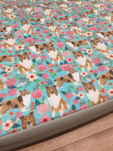 Collie Rough Memory Foam Crate Mat - Floral