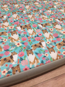 Collie Rough Memory Foam Crate Mat - Floral